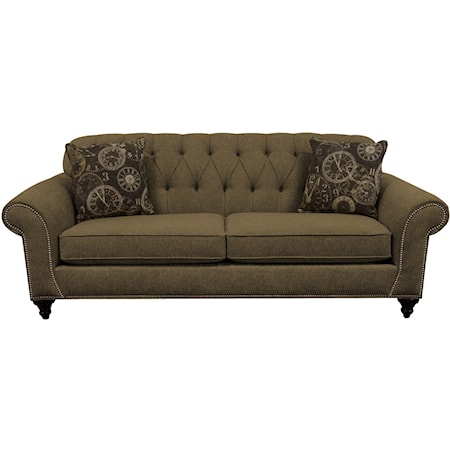 Transitional Sofa with Nailheads and Button Tufted Seat Back