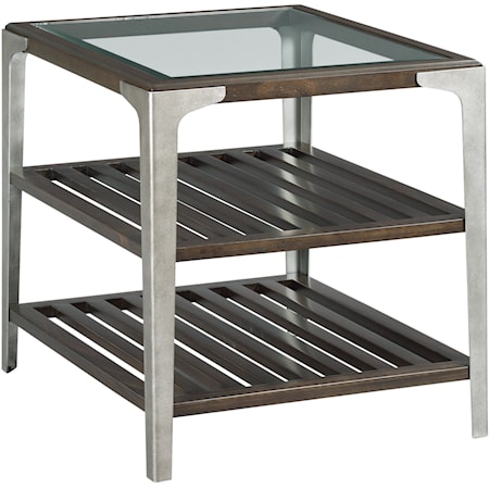 Transitional Rectangular End Table with Glass Top