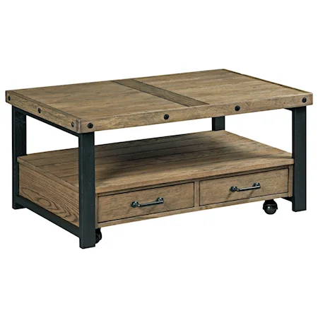 Industrial Small Rectangular 2-Drawer Cocktail Table with Casters