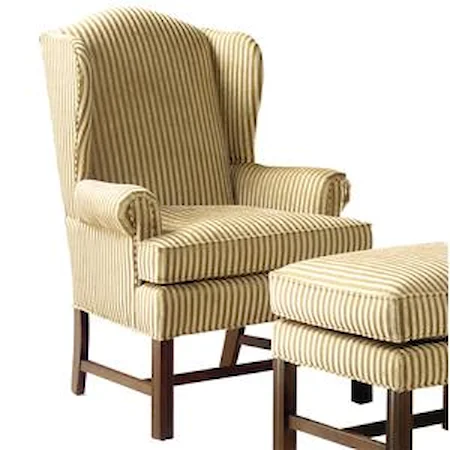 Upholstered Wing Chair with High Exposed Wood Leg