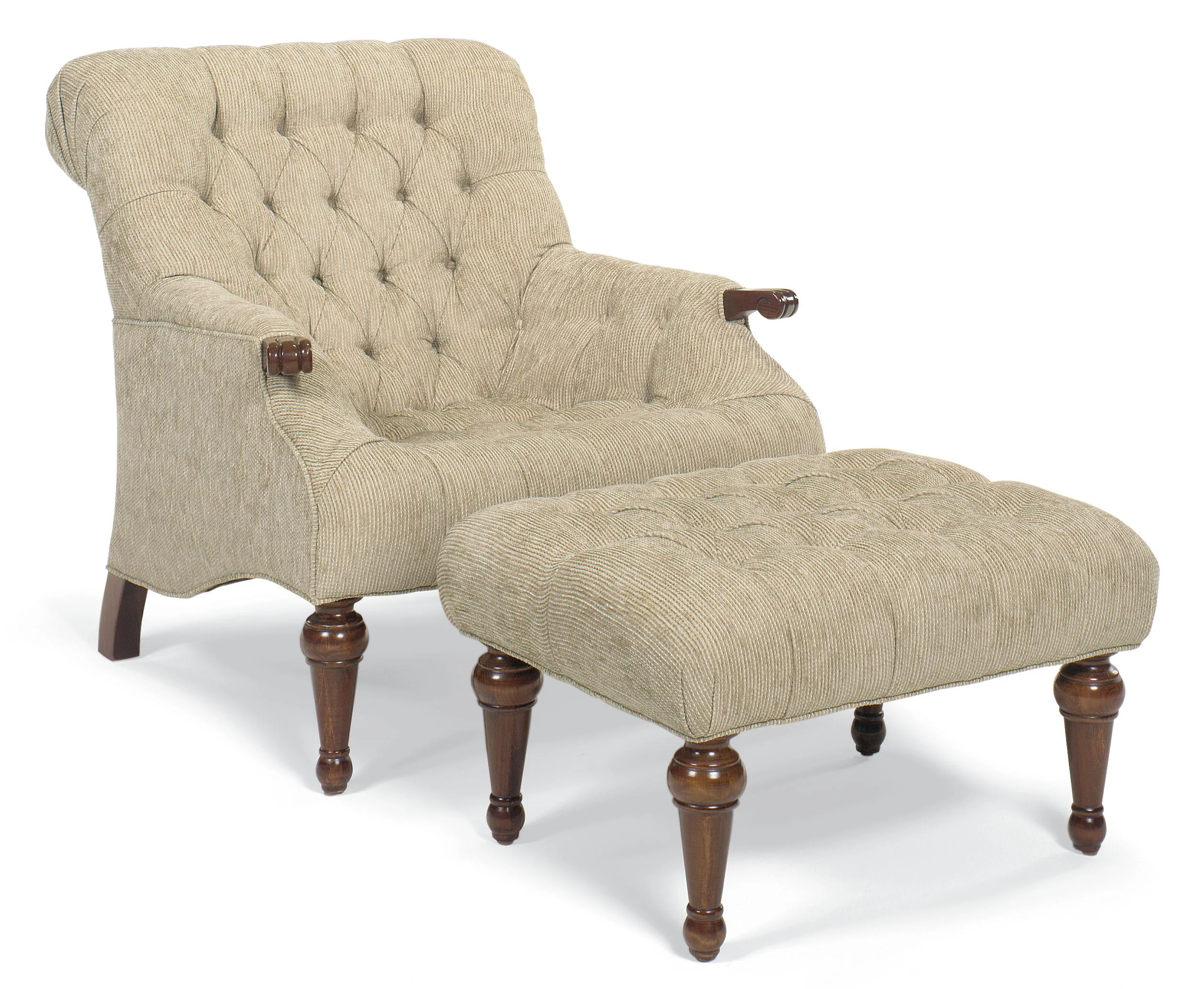 Fairfield Chairs 149201x1+149220x1 ButtonTufted Chair and Ottoman with Turned Wood Legs