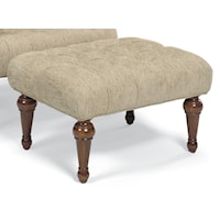 Button-Tufted Ottoman with Turned Wood Legs