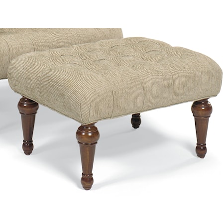 Button-Tufted Ottoman with Turned Wood Legs