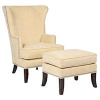Contemporary Wing Chair & Ottoman Set with Nail Head Trim