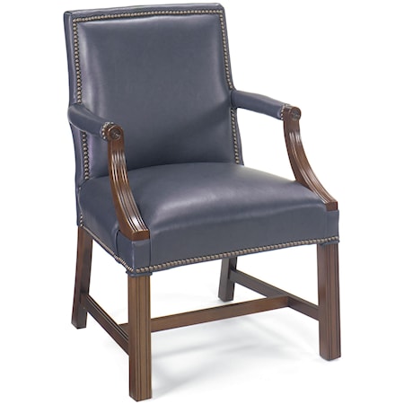 Stationary Exposed Wood Chair with Nailhead Trim