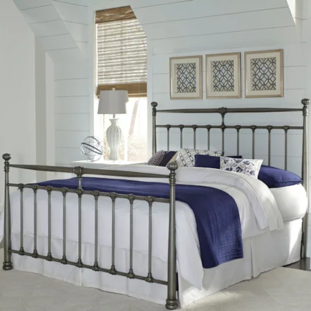 California King Kensington Metal Headboard & Footboard with Stately Posts and Detailed Castings