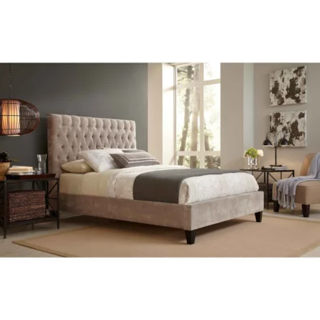 Reims California King Bed with Upholstered Exterior and Button-Tufted Headboard