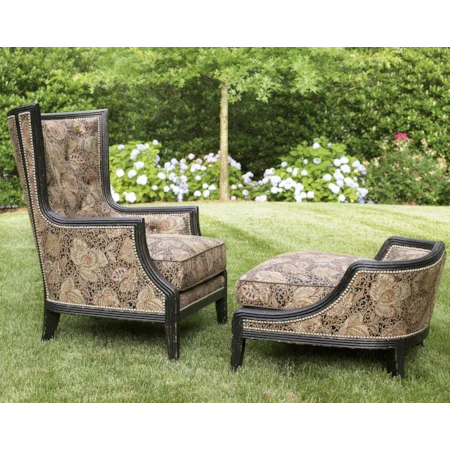 Traditional Comtesse Wing Chair and Ottoman Set with Nailhead Trim