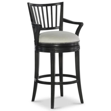 Spindle Back Counter-Height Stool with Upholstered Seat