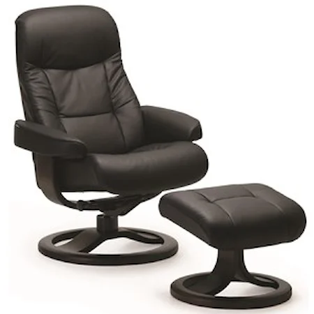 Small Contemporary Padded Recliner and Ottoman with Swivel Base