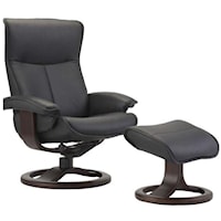 Large Contemporary Padded Recliner and Ottoman with Round Base