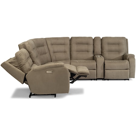 Contemporary 6-Piece Power Reclining Sectional with Power Headrest and Lumbar