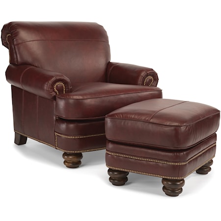 Traditional Rolled Back Chair & Ottoman Set