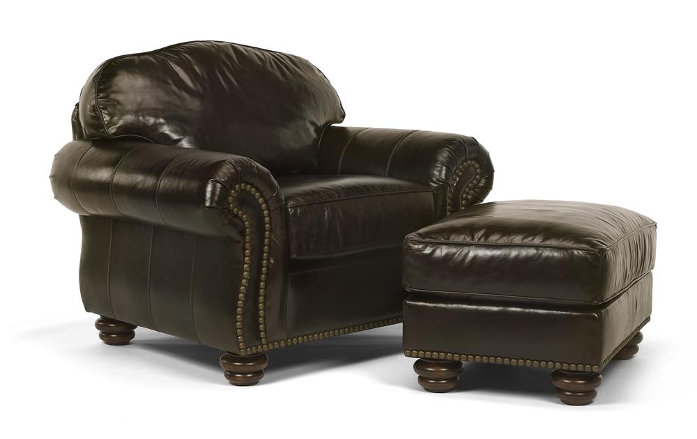 Flexsteel Bexley Traditional Chair and Ottoman with Nail Head Trim