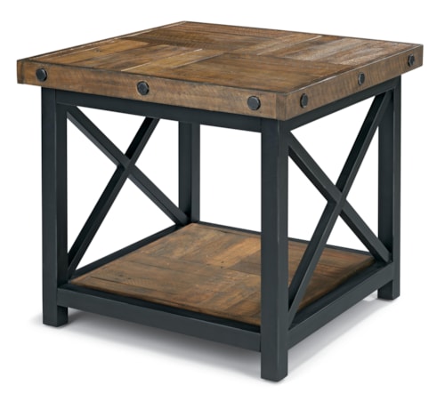 Square End Table with Wood Plank Top