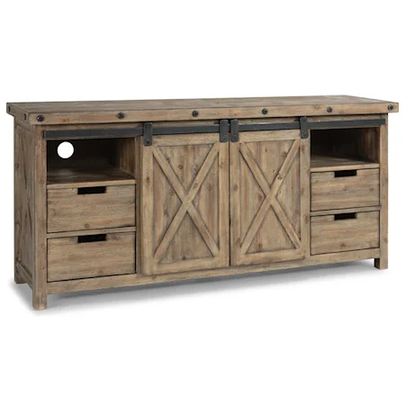 Entertainment Stand with Sliding Farmhouse Doors
