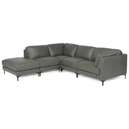 Contemporary 5-Piece Leather Sectional with Ottoman