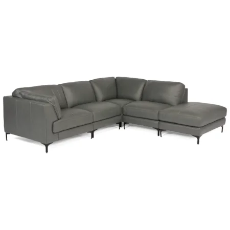Contemporary 5-Piece Leather Sectional with Ottoman