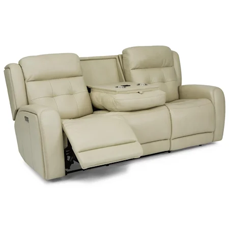 Transitional Power Reclining Sofa with Power Headrest and Storage Console