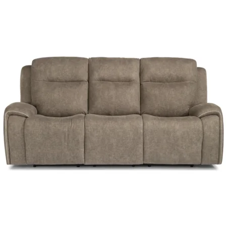Contemporary Power Reclining Sofa w/ Power Headrests & Accent Stitching