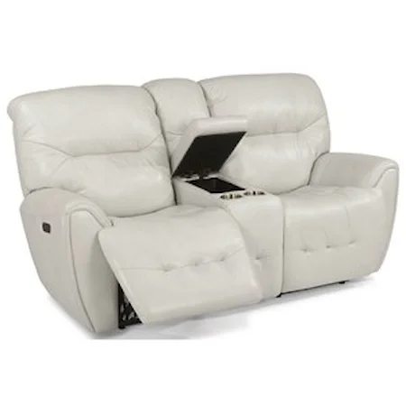 Contemporary Power Reclining Love Seat with Power Headrest and Storage Console