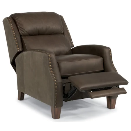 Power High-Leg Recliner with Leather and Sueded Leather Upholstery and Nailheads