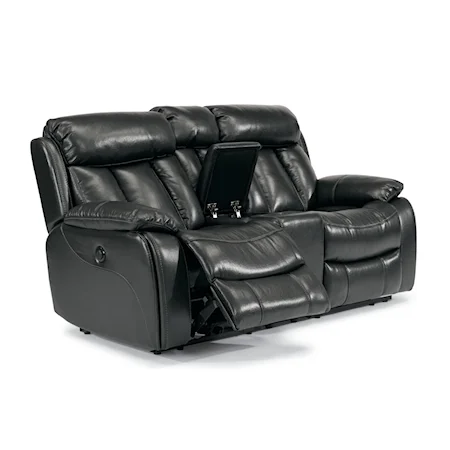 Casual 3 Piece Power Reclining Love Seat with Arm Console