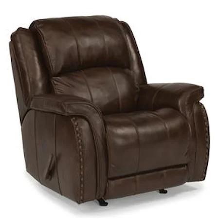 Casual Rocking Recliner with Pillow Arms and Oversized Rustic Nailheads