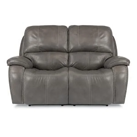 Power Reclining Loveseat with Nailheads and USB Charging Ports