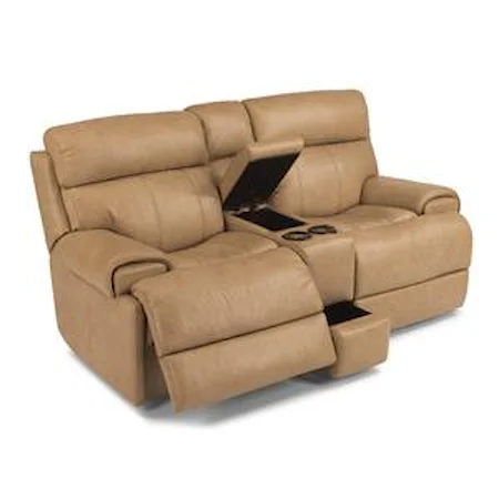 Contemporary Power Reclining Loveseat with Console