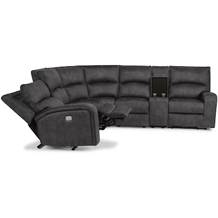 Contemporary Power Reclining 5 Seat Sectional with Power Headrests, USB Ports and Console