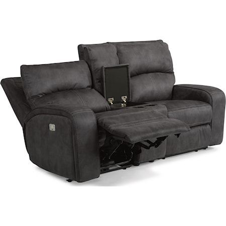 Contemporary Power Reclining Loveseat with Console, Cupholders and Power Headrests
