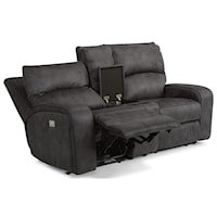 Contemporary Power Reclining Loveseat with Console, Cupholders and Power Headrests