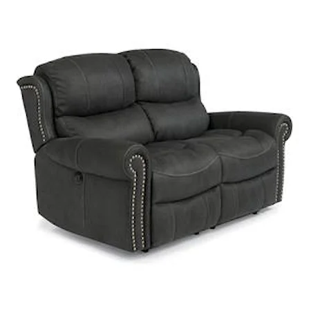 Cozy Reclining Love Seat with Nail Head Trim