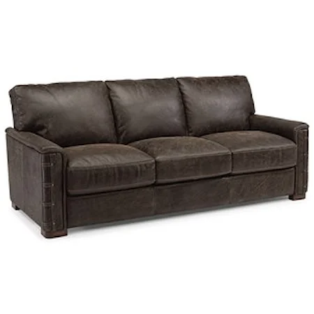 Rustic Leather Sofa with Nailhead Details