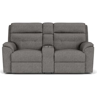 Casual Power Reclining Loveseat w/ Console & Power Headrest