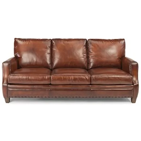 Rustic Leather Sofa with Nailhead Trim