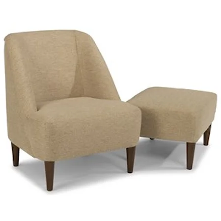 Contemporary Chair and Ottoman Set with Exposed Wood Legs