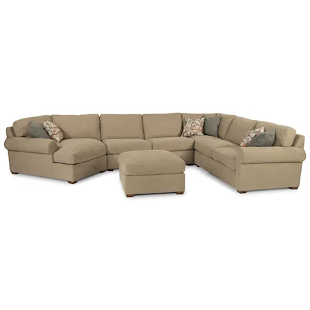 Transitional 5 Seat Sectional with Cocktail Ottoman