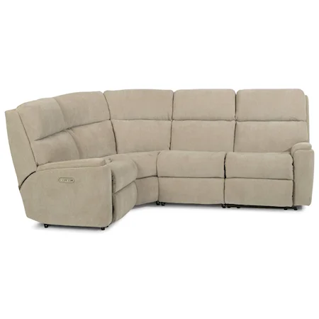 Casual 5 Piece Power Reclining Sectional with Power Headrests