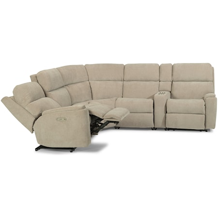 Casual 6 Piece Power Reclining Sectional with Power Headrests