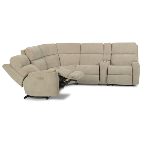 Casual 6 Piece Power Reclining Sectional with Power Headrests