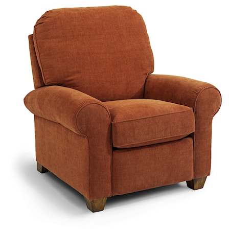 Contemporary High Leg Recliner with Rolled Arms