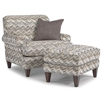 Transitional Chair and Ottoman Set with Rolled Arms and Tapered Legs