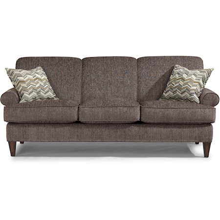 Transitional Sofa with Rolled Arms and Tapered Legs