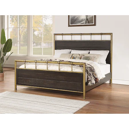 Transitional Queen Panel Bed with Metal Accents