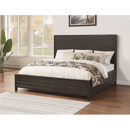 Contemporary Queen Low Profile Bed with Paneled Headboard
