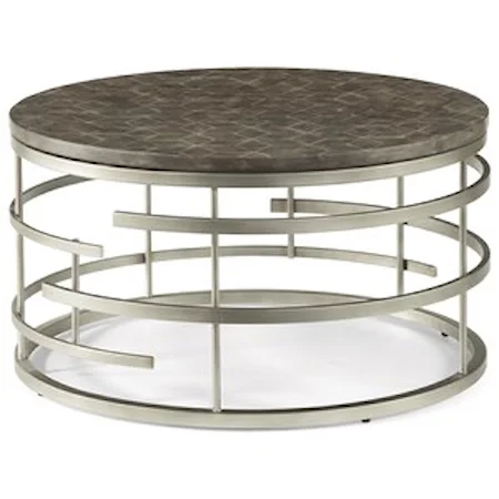 Contemporary Round Cocktail Table with Antiqued Concrete Top
