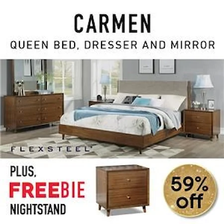 Bedroom Package includes Queen Bed, Dresser, Mirror and Freebie Nightstand!
