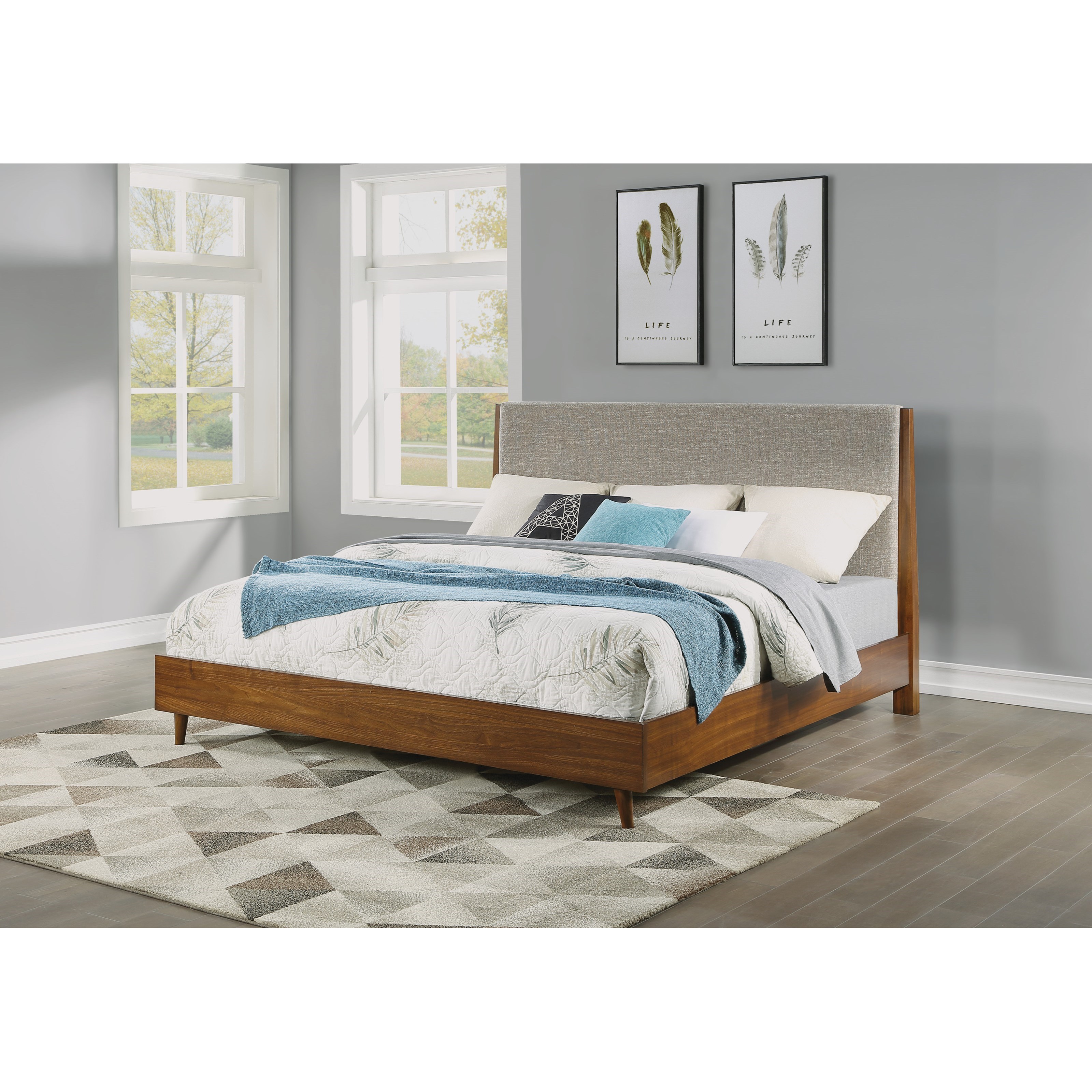 Flexsteel Schmidt Mid-Century Modern Queen Upholstered Bed with 